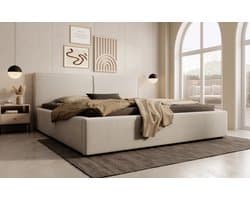 Meubella - Tweepersoonsbed Infinity - Beige ribstof - 180x200 cm