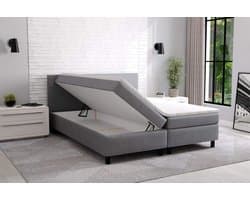 boxspring promo- 140x200cm- grijs stof- met opbergruimte- met matras en topper- zetelsenbedden