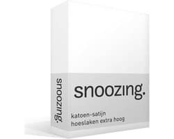 Snoozing - Katoen-satijn - Hoeslaken - Extra Hoog - Lits-jumeaux - 180x200 cm - Wit