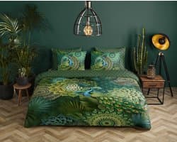 HIP dekbedovertrek mandalas & pauw - Lits jumeaux 240x200/220 cm - Groen - 100% Katoen satijn