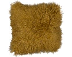 Van Buren - Tibetaans schapenvacht kussen - Okergeel 45x45cm - 100% echt schapenvacht