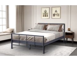 Interiax Lucas Bed - Metaal Donkergrijs - 140x200 cm - Inclusief Lattenbodem