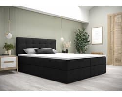 Opberg Boxspring Fenne - 140x200 - Zwart - Inclusief Topper - Bed met Opbergruimte - Bonellvering tot 100 kg - Beddenbriljant