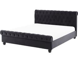 BELIANI AVALLON - Tweepersoonsbed - Zwart - 160 x 200 cm - Fluweel