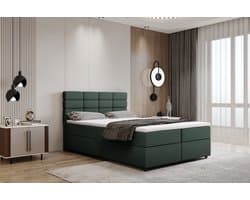 Boxspring met opbergruimte Reve 140 x 200 cm tweepersoons -Inclusief Topper - Flessengroen