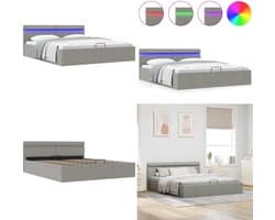 vidaXL Bedframe met opbergruimte en LED stof lichtgrijs 180x200 cm - Bedframe - Bedframes - Bed - Bedden