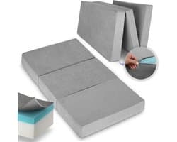 Beautissu VS95 – Premium Opvouwbaar Matras XXL 120x200cm – Extra Dik 14cm Traagschuim Vouwmatras H3 – Wasbar – Eenvoudig Transport – Grijs