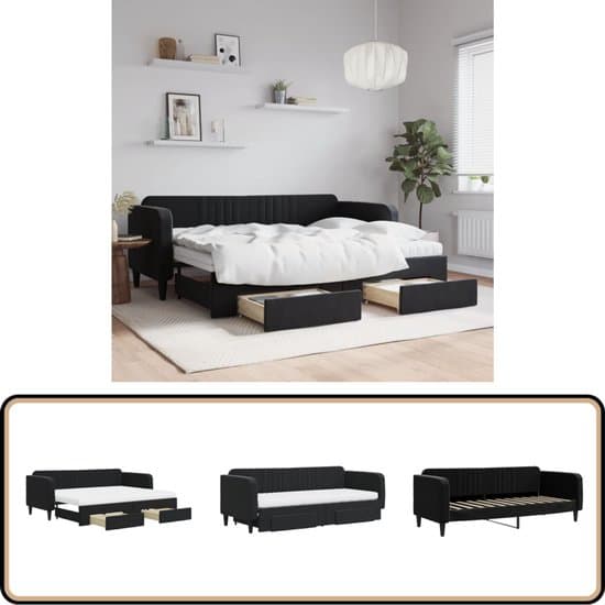vidaXL Slaapbank met onderschuifbed - Fluweel - Zwart Slaapbank - Tweepersoonsbed - Sofa Bed - Fluweelsofa - Zwarte Slaapbank