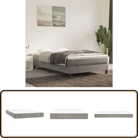 vidaXL Pocketveringmatras - 120x200 cm - Lichtgrijs Pocketveringmatras - Fluweel Matras - Tweepersoons Matras - Medium Hard Matras - Anti Allergisch Matras