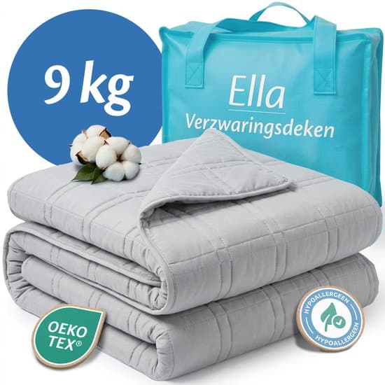 Ella Verzwaringsdeken 9 kg - OEKO-TEX Katoen Zwaartedeken 135 x 200cm - Weighted Blanket - Verzwaarde Deken - Cadeau voor Moederdag - Grijs