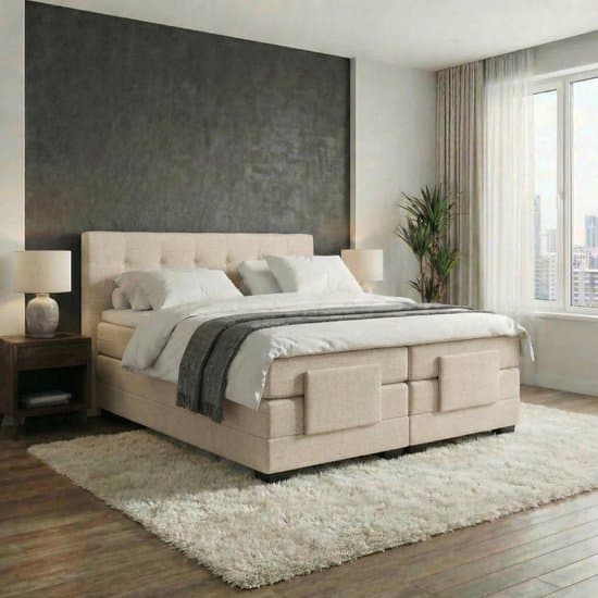 Anno 1588 Elektrische Boxspring LUXA - Pocketvering - Luxe Topper - Beige - 160x200 cm - Inclusief Montage + Dekbed en Kussens