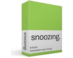 Snoozing - Katoen - Extra Hoog - Hoeslaken - Tweepersoons - 140x220 cm - Lime