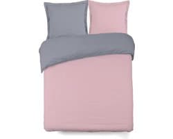 VISION Bicolor - Tweezijdig omkeerbaar Dekbedovertrekset - 100% katoen: zacht en soepel - Tweepersoons - Dekbedovertrek 200 x 200 cm met 2 bijhorende slopen - Grijs / Roze - Oekotex gecertificeerd