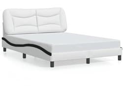 Tweepersoonsbed | Dubbelbed | Volwassenenbed | Bedframe zonder matras "Hvar" kunstleer zwart en wit 120x200 cm