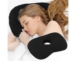 Hoofdkussen - slaapkussen - Oorpiercing kussen - Ergonomisch contour - met gat voor CNH en oorpijn, ontsteking, doorligwonden voor zijslapers, katoenen en polyester zijslaperkussen, wasbaar en verstelbaar oorbeschermingskussen, Zwart