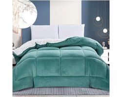 Luxe Pluche Fleece Dekbed Warm Omkeerbaar Imitatiebont Winterdeken Groen 220x240 cm