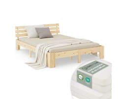 Homestyle4u Tweepersoonsbed - 160x200 cm - Bed met matrassen en lattenbodem - Natuur