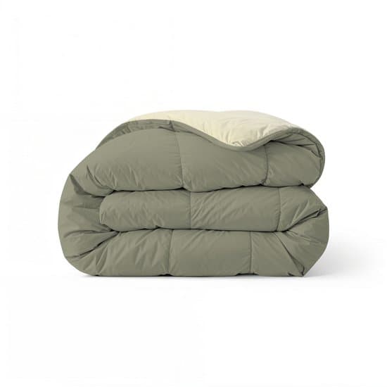 Zelesta Comfort Duo Dekbed zonder overtrek - Wasbaar Hoesloos dekbed - Met vaste overtrek - 2 in 1 - Olijfgroen & Crème - 240x200cm