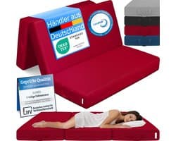 ELONEO Opvouwbaar Matras - 3-Delig Vouwmatras, Extra Dik 15 cm Schuim, Wasbaar en Draagbaar Logeermatras voor Volwassenen, Tweepersoonsbed (Rood, 160 x 195 x 15 cm)