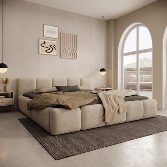 Meubella - Karisma - Tweepersoonsbed - Teddystof beige - 180x200 cm