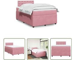 vidaXL Slaapcomfort - Boxspring - Boxspring met matras fluweel roze 120x190 cm - Pocketvering - Fluweel - Roze