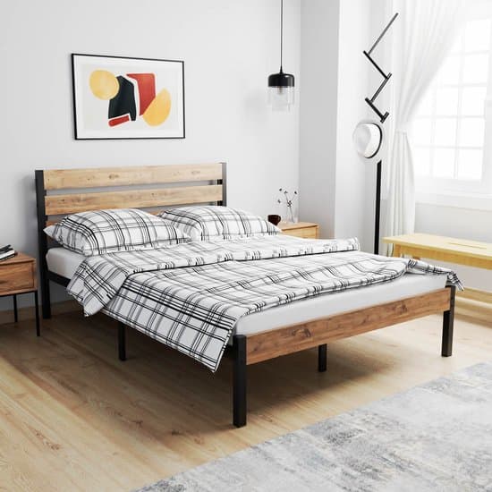 AirSleeperz® heavy duty metalen bedframe Max Black/Wood 140x200 cm - 2 persoons - Binnen 15 minuten te installeren - Draagkracht 600 kg