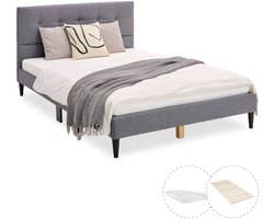 Homestyle4u Twijfelaarbedden - 120x200 cm - Tweepersoonsbed - Gestoffeerd bed - met matras - Grijs