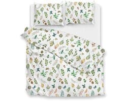 Zohome Amara Dekbedovertrek - Wit - Tweepersoons - Dekbedhoes van 100% Katoen-Flanel - Bladeren - 200x220 + 2 slopen 60/70 cm - AW25