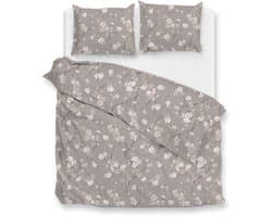 Zohome Aria Dekbedovertrek - Grijs - Lits-jumeaux - Dekbedhoes van 100% Katoen-Flanel - Bloemen - 240x220 + 2 slopen 60/70 cm - AW25