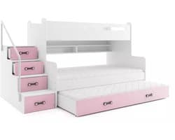 BMS MAX 3 - Bed voor 3 Persoons - 120x200 - Jeugd - Roze