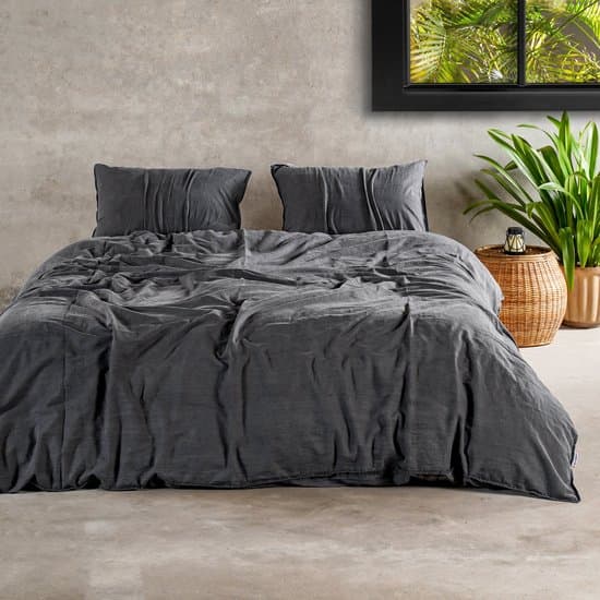 Charm & Co Stone washed - Dekbedovertrek - 100% Zacht Katoen - Lits-jumeaux - 240 x 200/220 - Antraciet