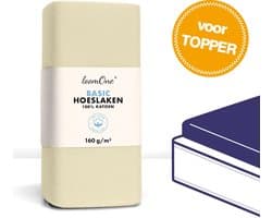 Loom One Hoeslaken Topper – 100% Jersey Katoen – 180x200 cm – tot 12cm matrasdikte– 160 g/m² – Natural / Crème