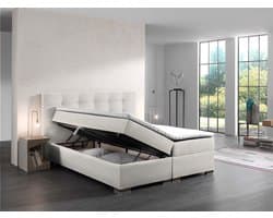 Boxspring Bed Malaga Wit 140x200 cm met Opbergruimte 'topper inbegrepen' zetels en bedden