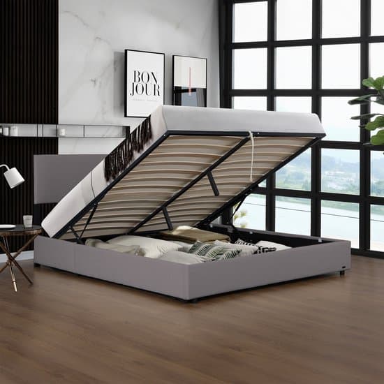 Tweepersoonsbed Juva met lattenbodem en opbergruimte 140x200 cm grijs Corium