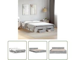 The Living Store Bedframe met lades bewerkt hout betongrijs 120x200 cm - Bed Frame - Houten Bed - Tweepersoonsbed - Betonnen Grijs - Bed Met Lade