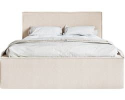 Selsey LUCERA – Gestoffeerd Bed met Chenille Bekleding en Opbergruimte – Lichtbeige – 160x200 cm
