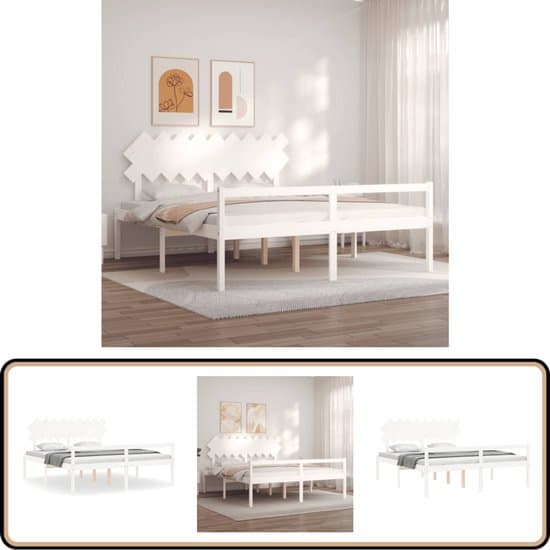 vidaXL Seniorenbed massief hout wit 180x200 cm Massief Hout Bed - Seniors Bed - Grenenhout Bed - Boxspring Bed - Tweepersoons Bed