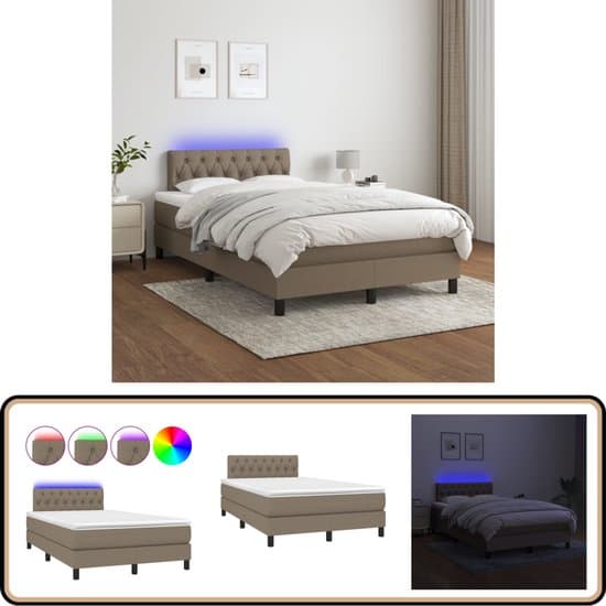 vidaXL Boxspring met matras en LED - Taupe - 120x200 cm Boxspring - Led Boxspring - Nachtmeubilair - Slaapcomfort - Pocketed Spring Mattress