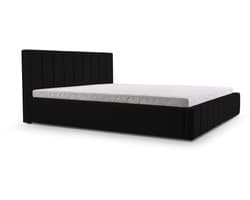 Bed 01 - Gestoffeerd bed met Fluweel Beklede Tweepersoonsbed - 160x200 cm - Elegant en Comfortabel - Zwart (TRINITY 16)