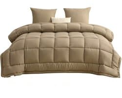 Wasbaar Dekbed met Vaste Overtrek-Taupe bruin / Creme beige-240x220 (2-persoons)