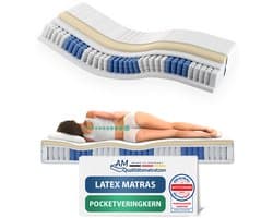AM Qualitätsmatratzen - Latex matras 160x200cm - Gemiddeld (H3) - Latex pocketveringmatras - Matras met geïntegreerde 4cm latex deklaag - 24cm hoogte - Made in Germany