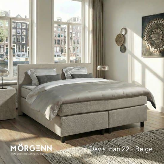 Anno 1588 - Boxspring Amsterdam - Pocketvering - Beige - 160x220 cm - Inclusief Dekbed en Kussens