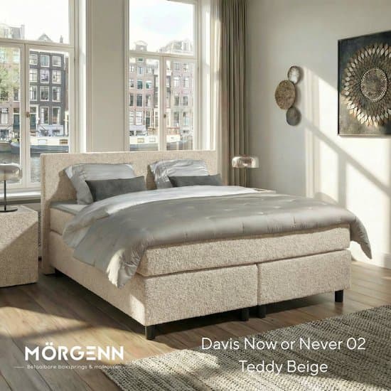 Anno 1588 - Boxspring Amsterdam - Pocketvering - Teddy Beige - 160x200 cm - Inclusief Dekbed en Kussens