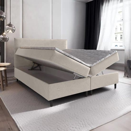 Boxspring met Opbergruimte Milou - 180x200 cm - Bonellvering - Stof Beige