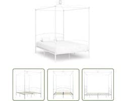 vidaXL Hemelbed Frame - Metalen Hemelbed - Hemelbedframe metaal wit 140x200 cm - Vintage Bed - Industrieel Bed - Tweepersoons Bed