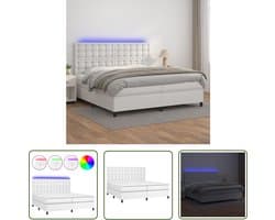 vidaXL Led Bed - Boxspring - Boxspring met matras en LED kunstleer wit 200x200 cm - Witte Boxspring - Slaapcomfort - King Size Bed