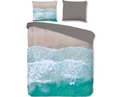Dekbedovertrek 200x220 cm - Zee en Strand Print - Blauw/Beige - 2 Persoons - 100% Zacht Microfiber