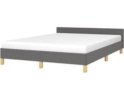 Bedframe met hoofdeinde - Ledikant tweepersoons - Goede nachtrust - Stevige multiplex lattenbodem - 140 x 200 cm - Donkergrijs