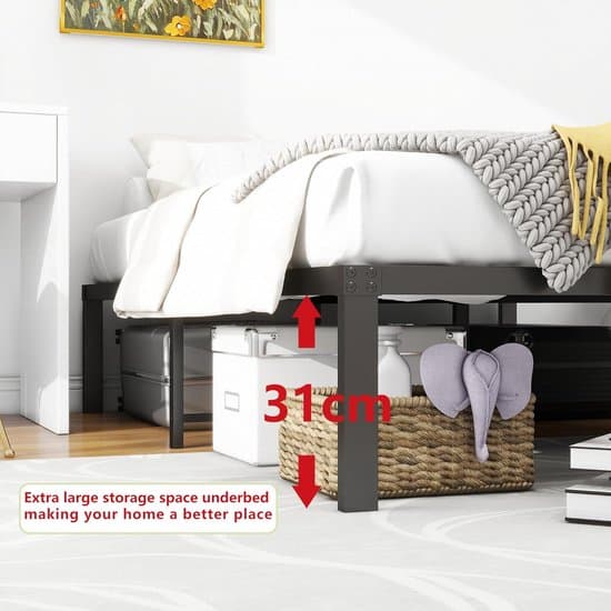 Metalen Bedframe 120x200 cm - Stevig Stalen Platform Bed met Lattenbodem, 31 cm Opbergruimte Onder Bed, Zonder Boxspring, Eenvoudige Montage, Draagvermogen 300 kg, Modern Zwart Design