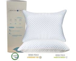 Princess Line Hoofdkussen - Hoofdkussen Traagschuim - Hoofdkussen Nekklachten - Pillow - 30 dagen proefslapen - Slaapkussen - Versnipperd Traagschuim - Verkoelende Technologie -Verstelbaar -Perfect voor Zij, Buik en Rug Slapers 50x70cm Set 2Stuks